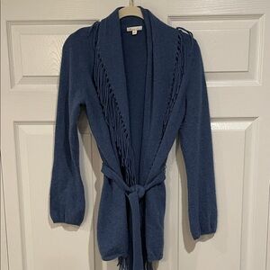 Minnie Rose Navy Fringe cashmere Cardigan